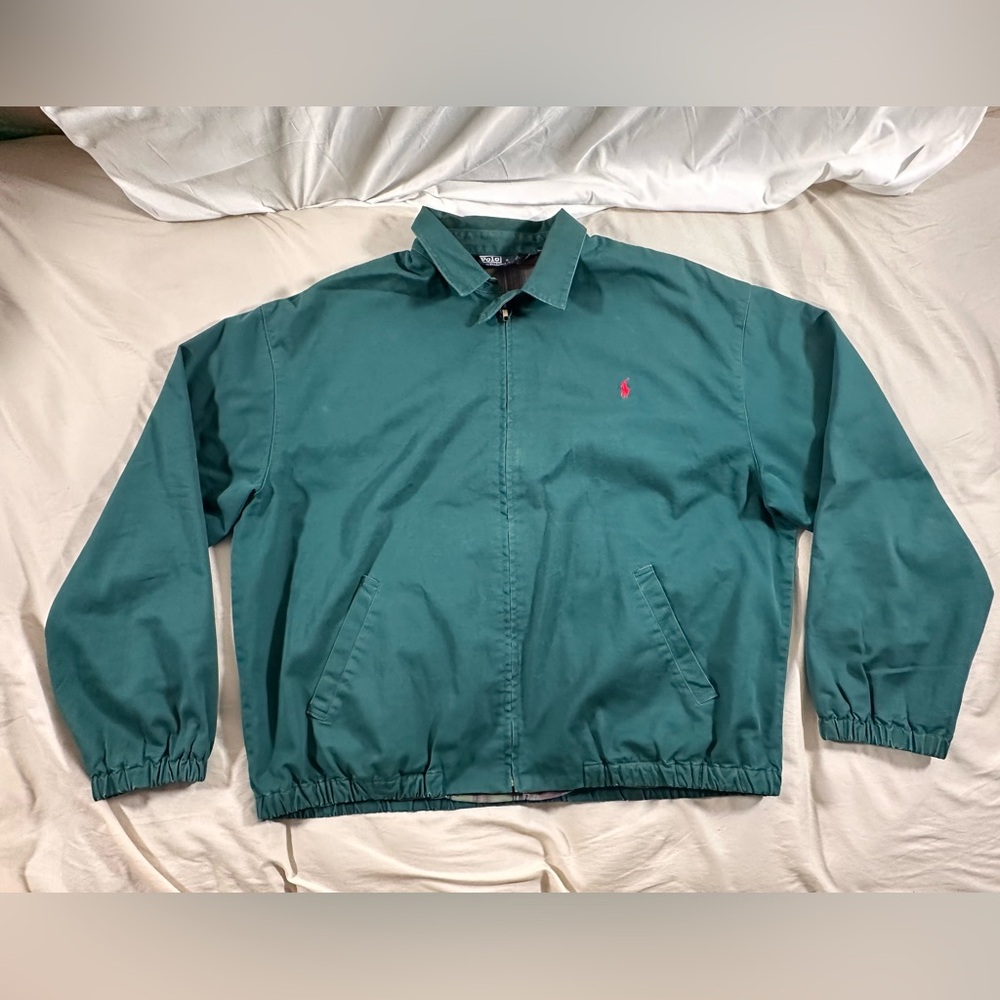 Polo Ralph Lauren Forest Green Vintage 90s Harrington Jacket Flannel Lining XL